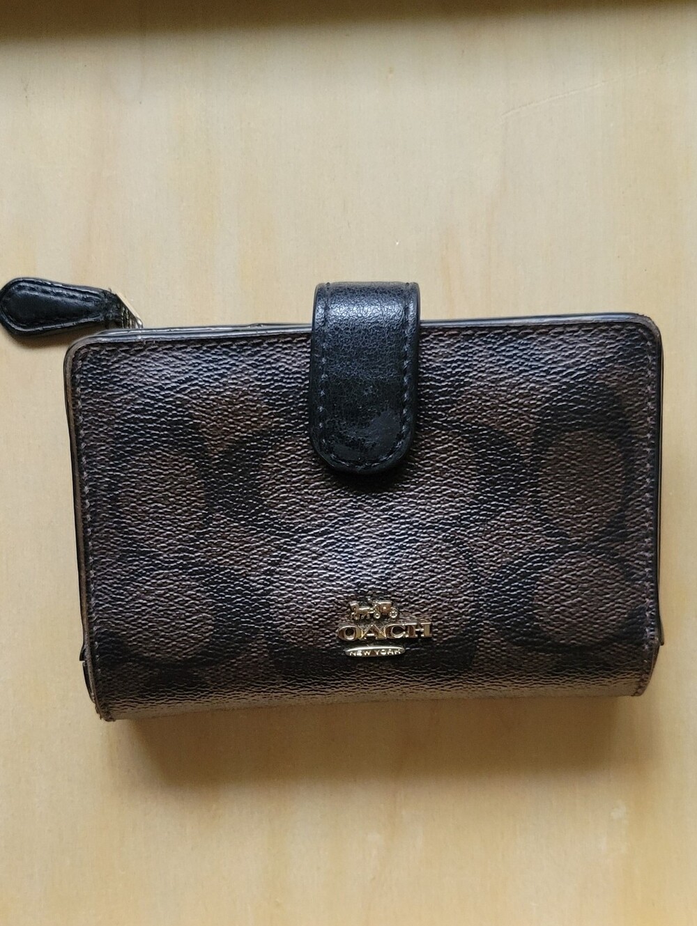 Coach Brown & Black  Bifold Monogram Signature Corner Zip Wallet